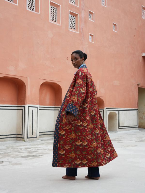 The Agatha Long Jacket - Red &amp; Blue