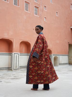 The Agatha Long Jacket - Red &amp; Blue