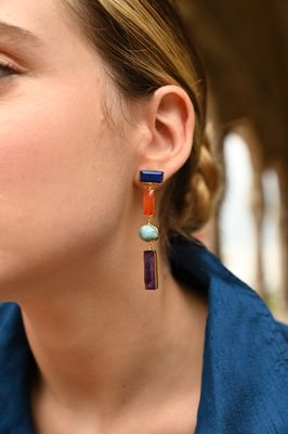 Bega Earrings - Carnelian, Smokey Quartz, Lapiz Lazuli, Labradorite