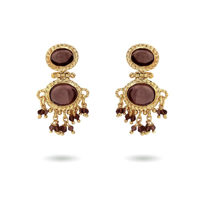 Packshot christine bekaert jewelry handcrafted gold-plated neberu earrings with gemstones smokey quartz
