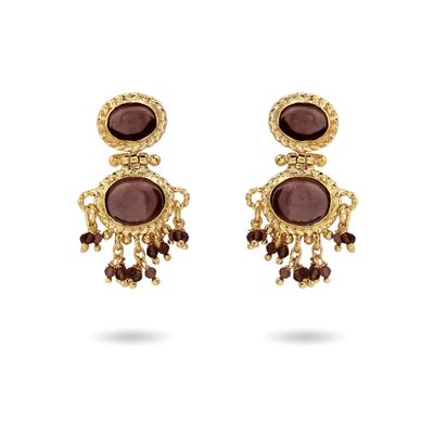 Packshot christine bekaert jewelry handcrafted gold-plated neberu earrings with gemstones smokey quartz
