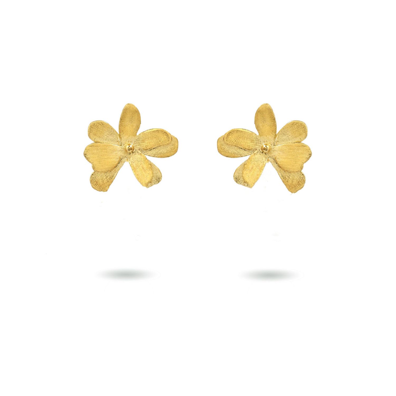 Product shot of small flower earrings by Belgian Christine Bekaert handcrafted statement jewelry 