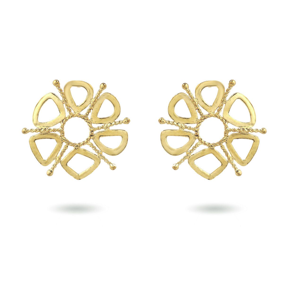 Product shot of large circular earrings by Belgian Christine Bekaert handcrafted statement jewelry