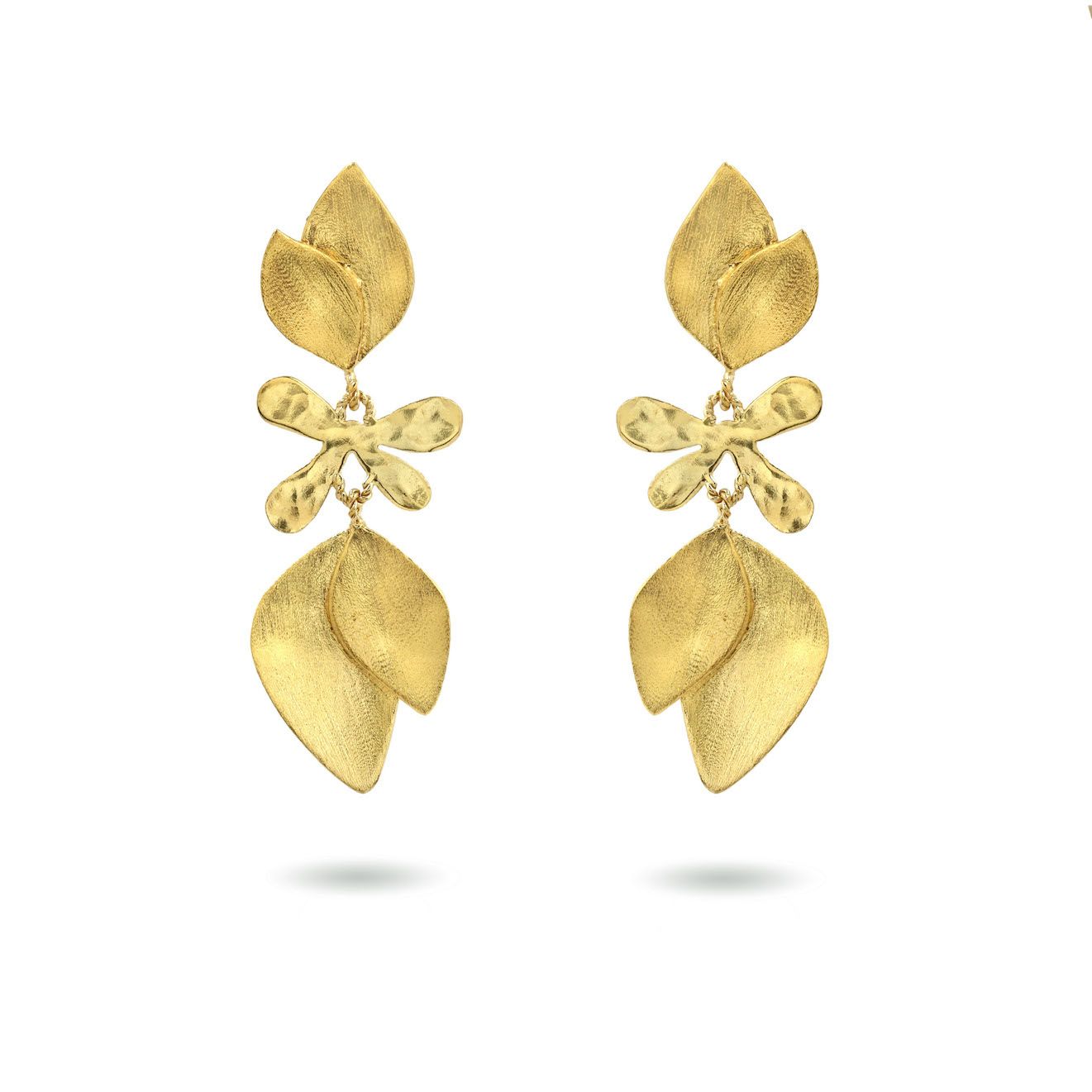 Product shot of medium flower earrings by Belgian Christine Bekaert handcrafted statement jewelry 