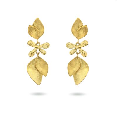 Product shot of medium flower earrings by Belgian Christine Bekaert handcrafted statement jewelry 