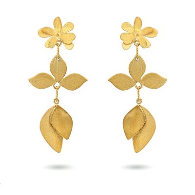 Product shot of large flower earrings by Belgian Christine Bekaert handcrafted statement jewelry 