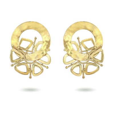 Product shot of large circular earrings by Belgian Christine Bekaert handcrafted statement jewelry