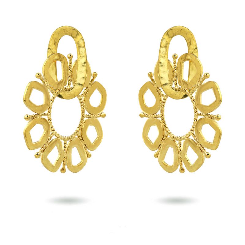 Product shot of large circular earrings by Belgian Christine Bekaert handcrafted statement jewelry