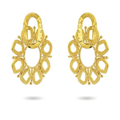Product shot of large circular earrings by Belgian Christine Bekaert handcrafted statement jewelry