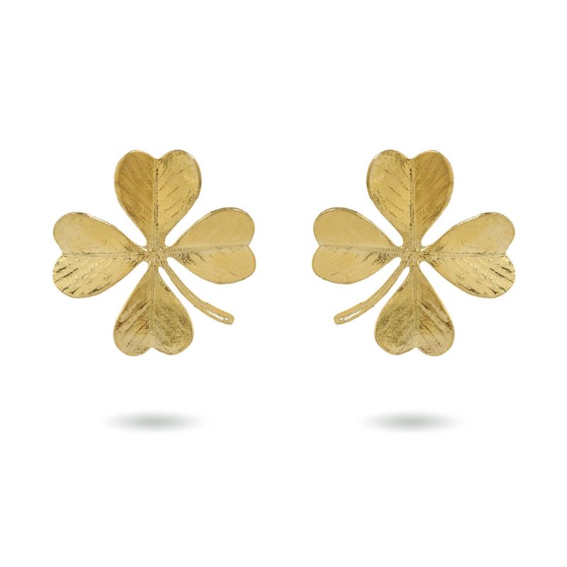 Product shot of large clover earrings by Belgian Christine Bekaert handcrafted statement jewelry 