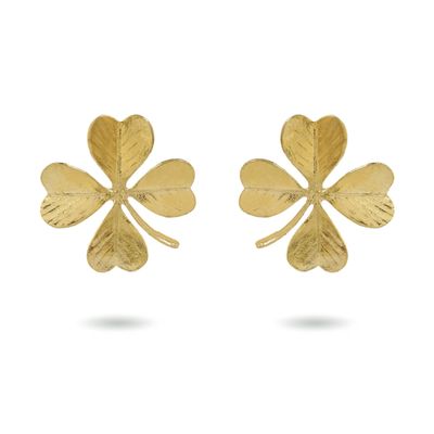 Product shot of large clover earrings by Belgian Christine Bekaert handcrafted statement jewelry 
