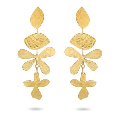 Product shot of large flower earrings by Belgian Christine Bekaert handcrafted statement jewelry 