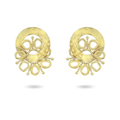 Product shot of small circular earrings by Belgian Christine Bekaert handcrafted statement jewelry