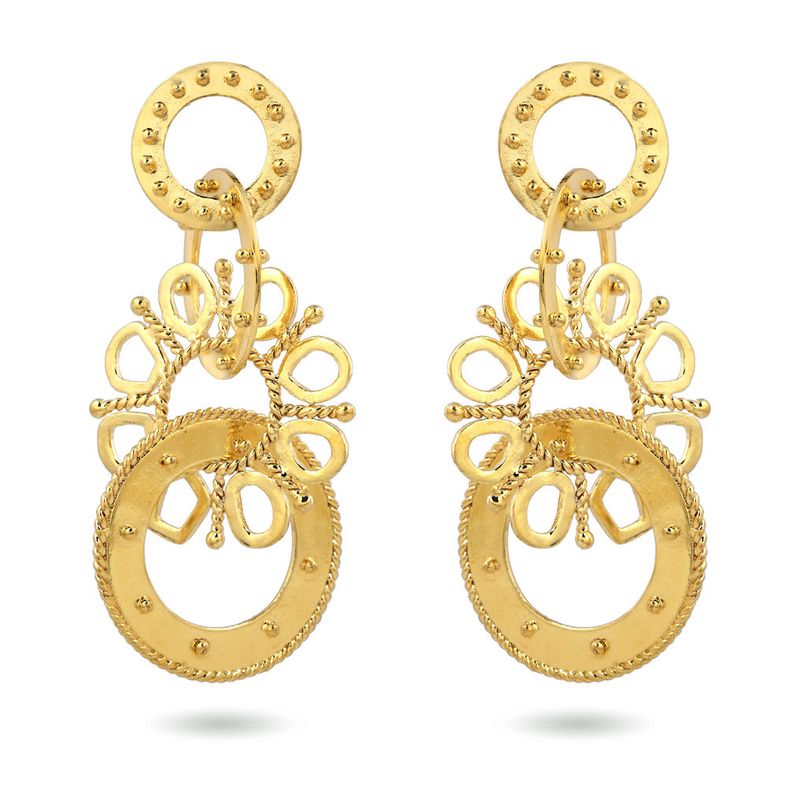 Product shot of large circular earrings by Belgian Christine Bekaert handcrafted statement jewelry