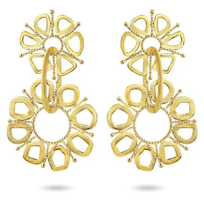 Product shot of large circular earrings by Belgian Christine Bekaert handcrafted statement jewelry