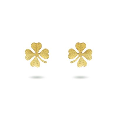 Product shot of small clover earrings by Belgian Christine Bekaert handcrafted statement jewelry