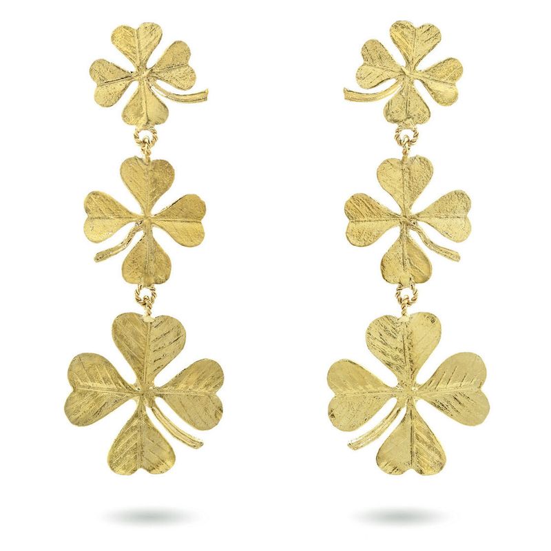 Product shot of large clover earrings by Belgian Christine Bekaert handcrafted statement jewelry 