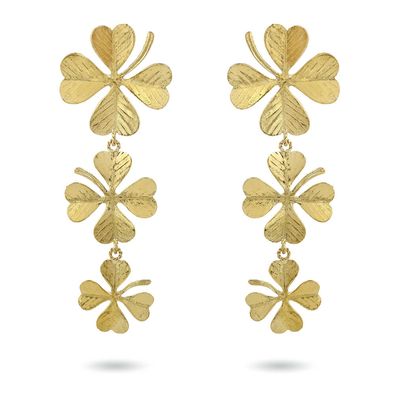 Product shot of large clover earrings by Belgian Christine Bekaert handcrafted statement jewelry 