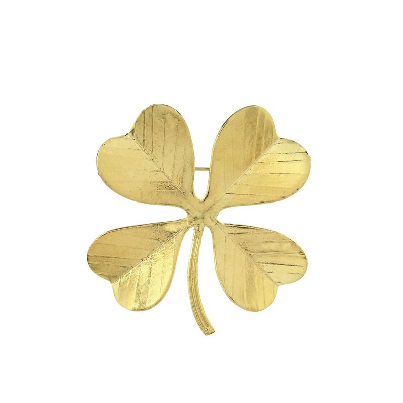 Product shot of large clover brooch by Belgian Christine Bekaert handcrafted statement jewelry 