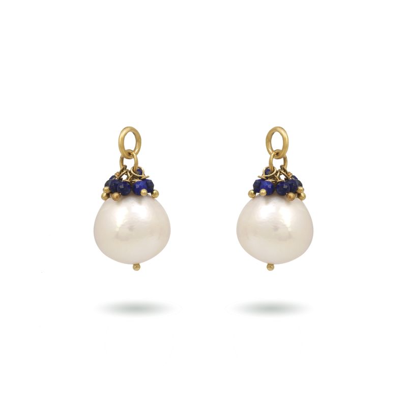 The Stella Earrings - Pearl + Lapis Lazuli