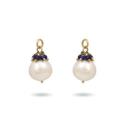 The Stella Earrings - Pearl + Lapis Lazuli