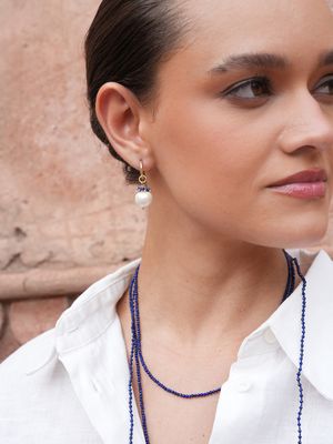 The Stella Earrings - Pearl + Lapis Lazuli