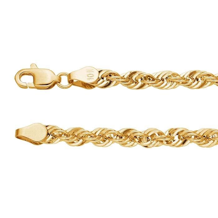 10K Yellow Gold 4mm Semi-Hollow Diamond-Cut Rope Chain Bracelet