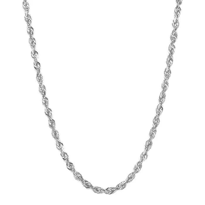 14K White Gold 1.6mm Solid Glitter Rope Chain Necklace 16" &amp; 18"