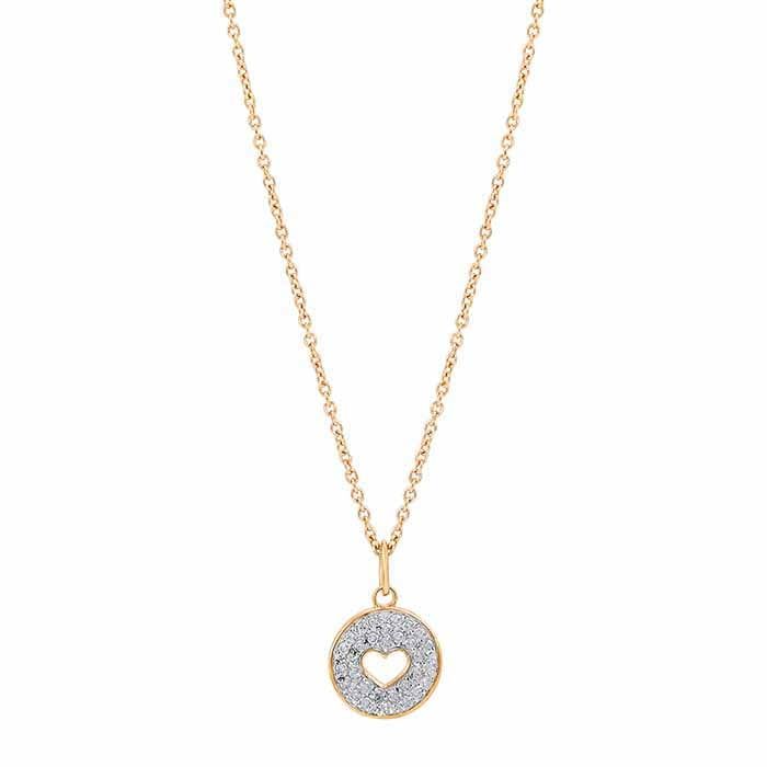 10K Yellow Gold Diamond-Set Heart Circle Necklace 18"