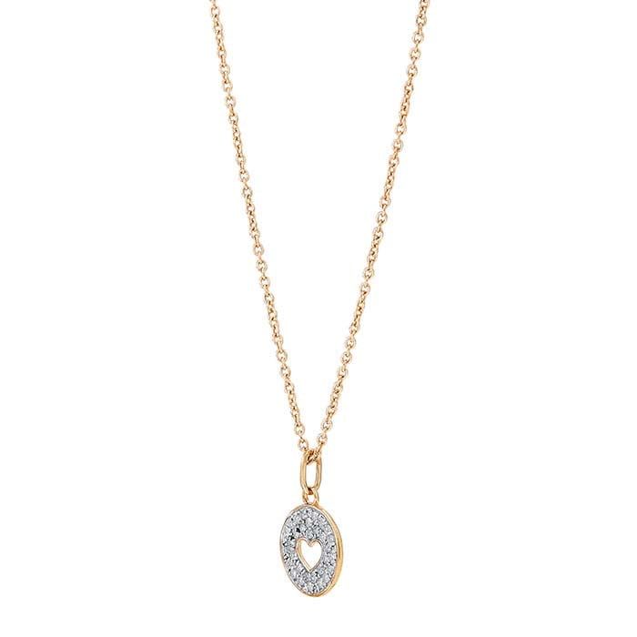 10K Yellow Gold Diamond-Set Heart Circle Necklace 18"