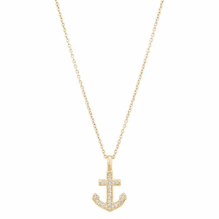 10K Yellow Gold Diamond Anchor Necklace 18"