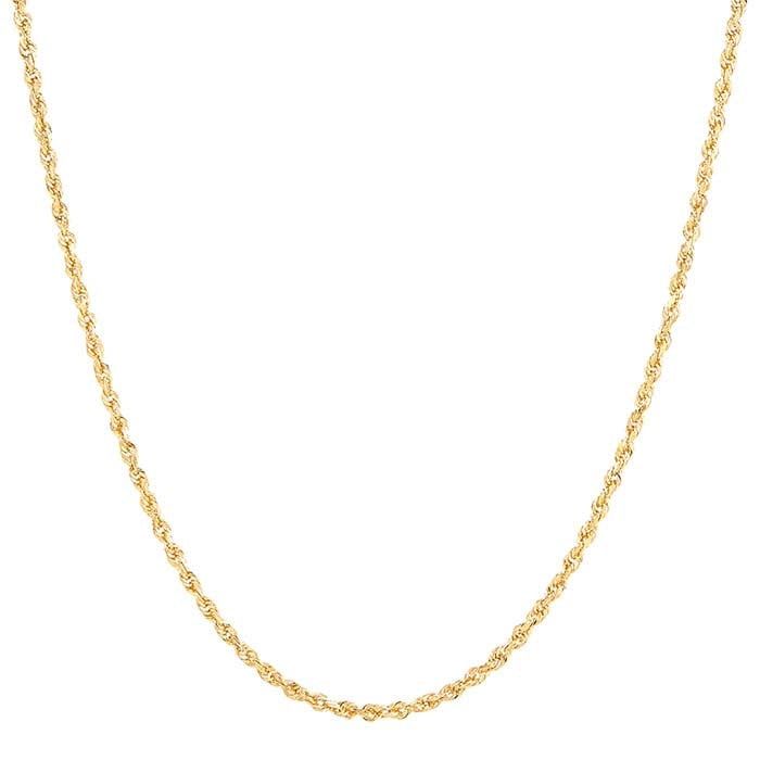 14K Yellow Gold 2mm Solid Glitter Rope Chain 18"