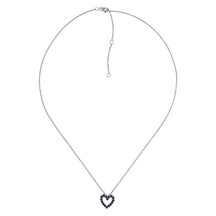 10K White Gold Sapphire-Set Heart Necklace