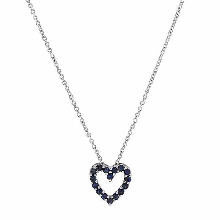 10K White Gold Sapphire-Set Heart Necklace