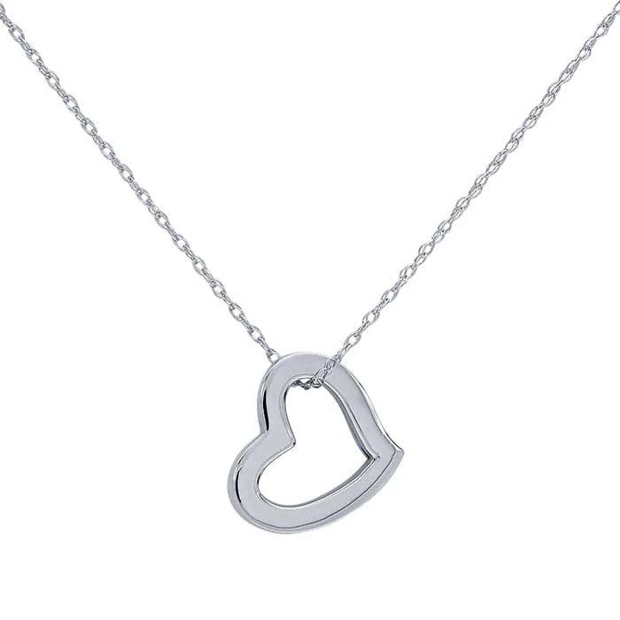 14K White Gold Open Heart Necklace