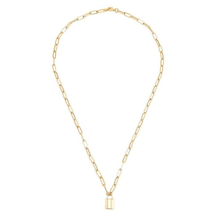 10K Yellow Gold Lock Necklace 20"