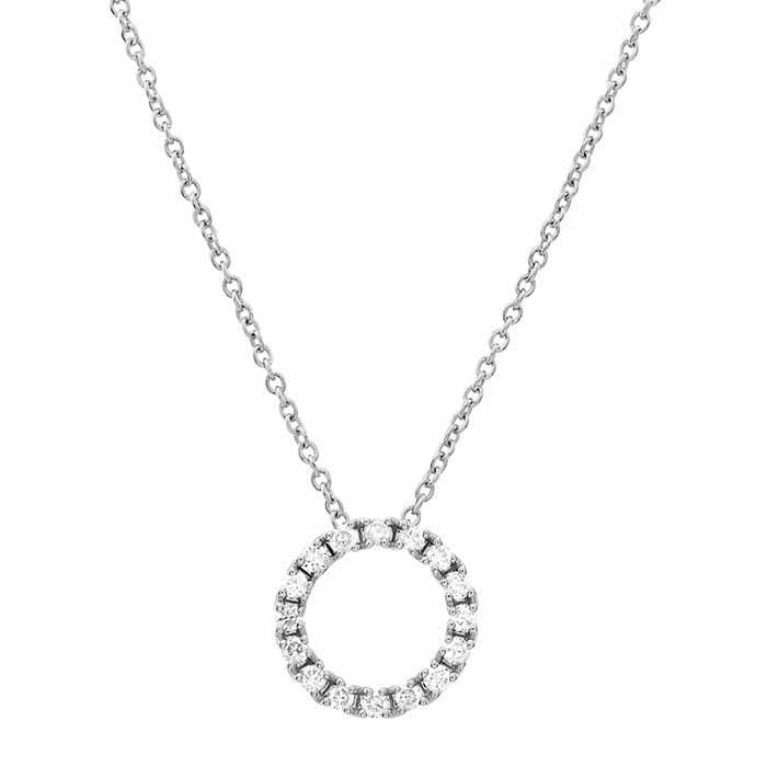 10K White Gold 1/6 ctw Diamond-Set Circle Necklace 17"