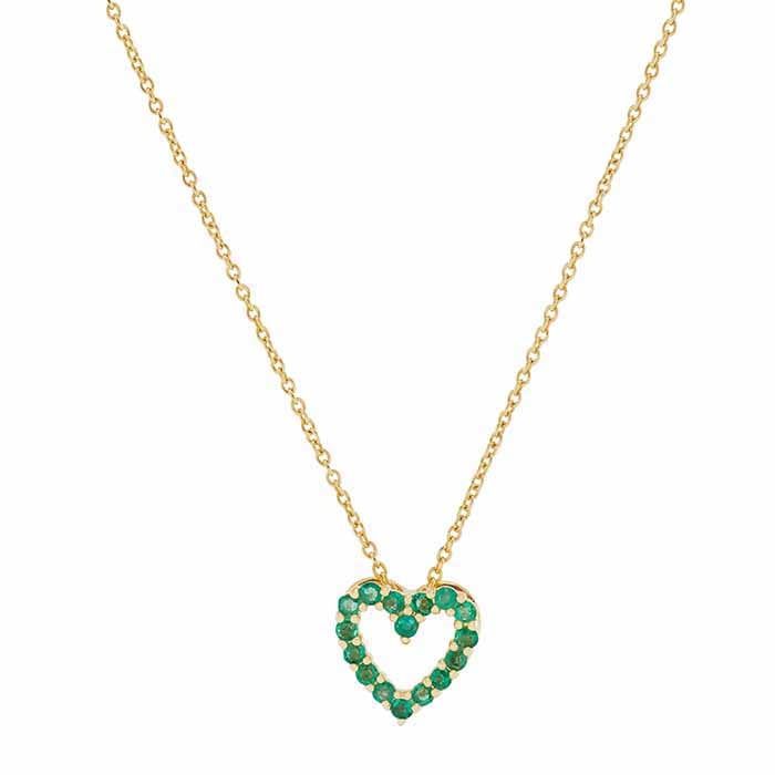 10K Yellow Gold Emerald-Set Heart Necklace