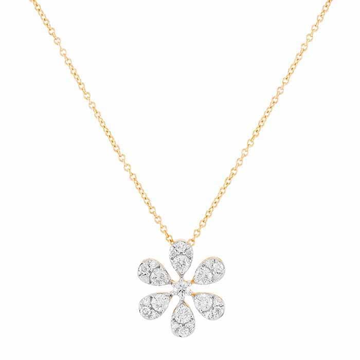 10K Yellow Gold Diamond-Set Flower Necklace