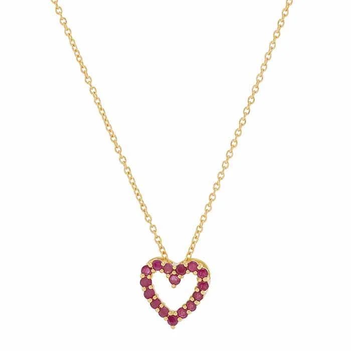 10K Yellow Gold Ruby-Set Heart Necklace