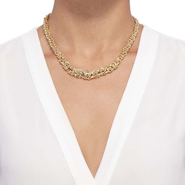 14K Yellow Gold Graduated Byzantine Chain Necklace