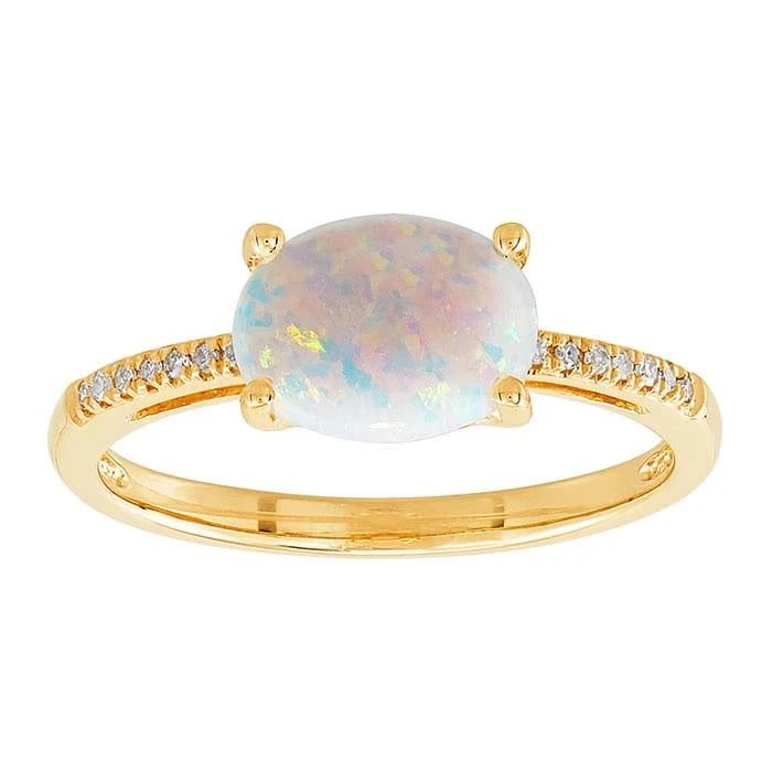 10K Yellow Gold Lab-Grown Opal- &amp; Diamond-Set Ring