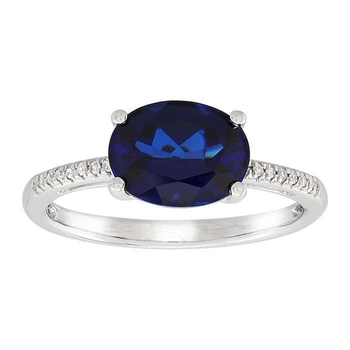 10K White Gold Lab-Grown Sapphire- &amp; Diamond-Set Ring