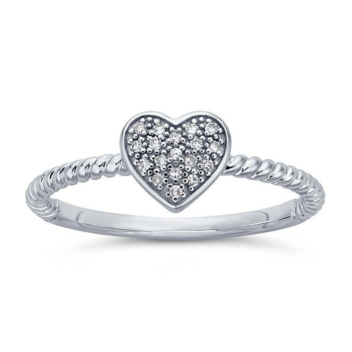 14K White Gold Diamond-Set Heart Ring