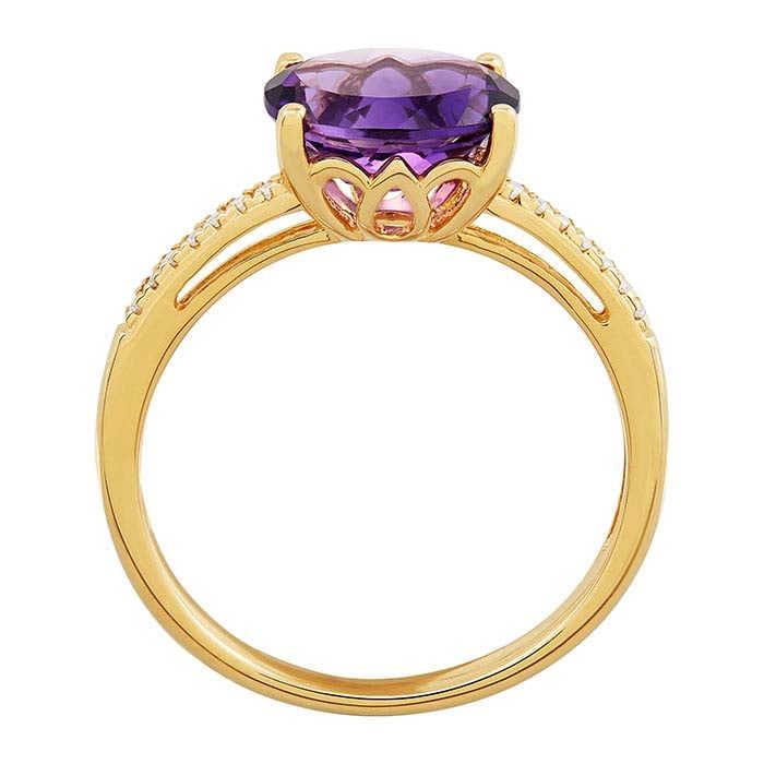 10K Yellow Gold Amethyst- &amp; Diamond-Set Ring