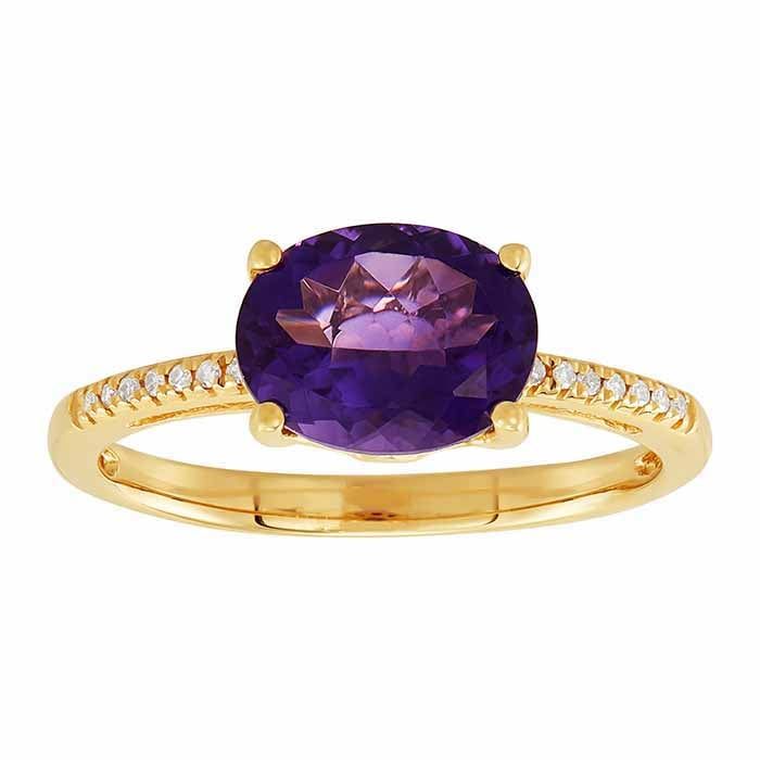 10K Yellow Gold Amethyst- &amp; Diamond-Set Ring