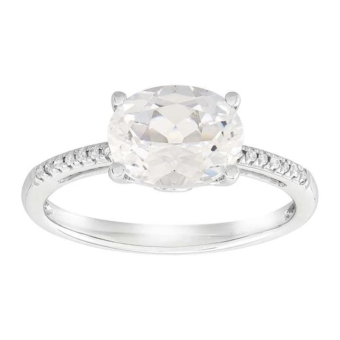 10K White Gold Lab-Grown White Sapphire- &amp; Diamond-Set Ring