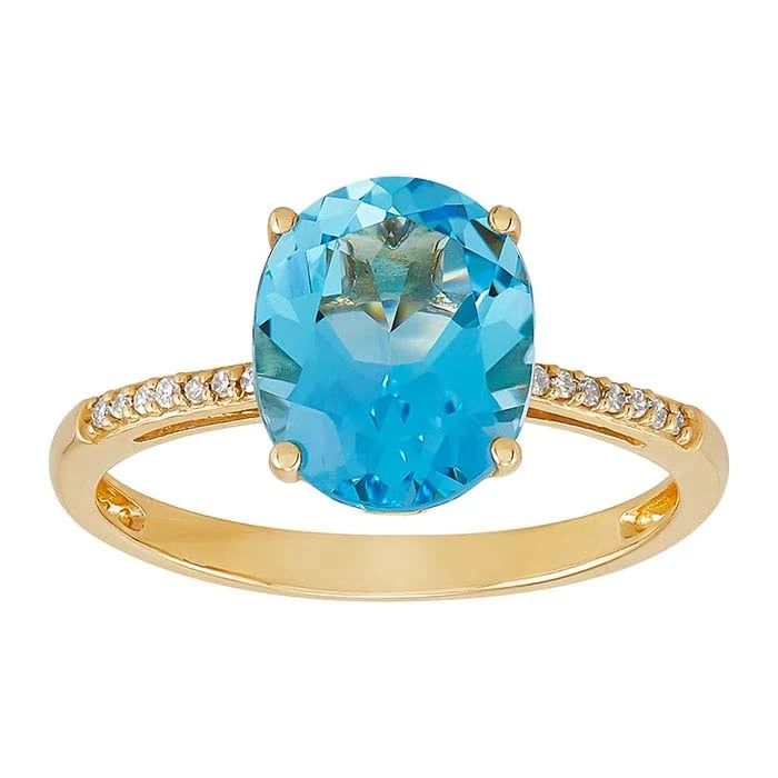 10K Yellow Gold Blue Topaz- &amp; Diamond-Set Ring