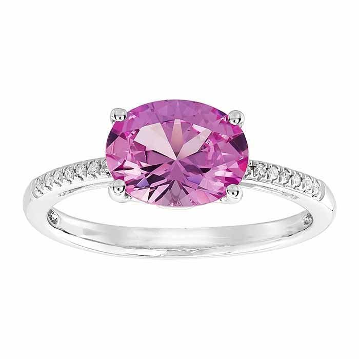 10K White Gold Lab-Grown Pink Sapphire- &amp; Diamond-Set Ring