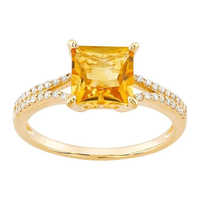 10K Yellow Gold Citrine- &amp; Diamond-Set Ring